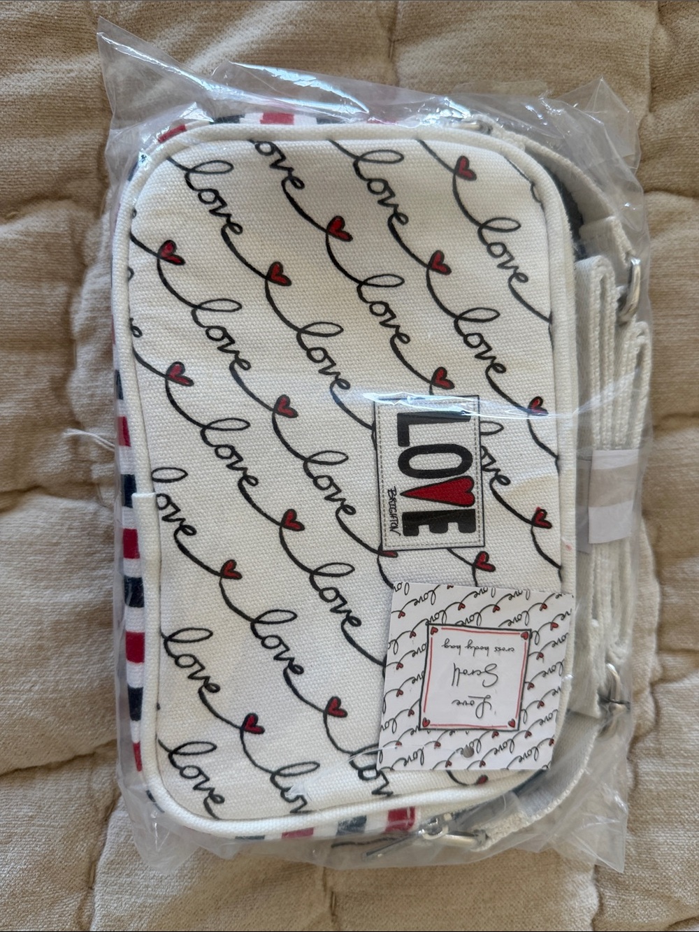 Love Print Crossbody Bag - White with Red & Black Hearts NEW WITH TAGS